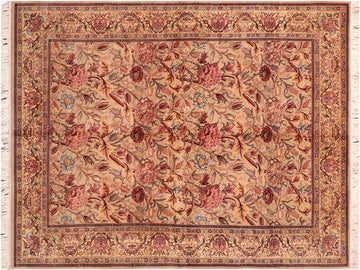 handmade Traditional Kamal Taupe Pink Hand Knotted RECTANGLE 100% WOOL area rug 6x9